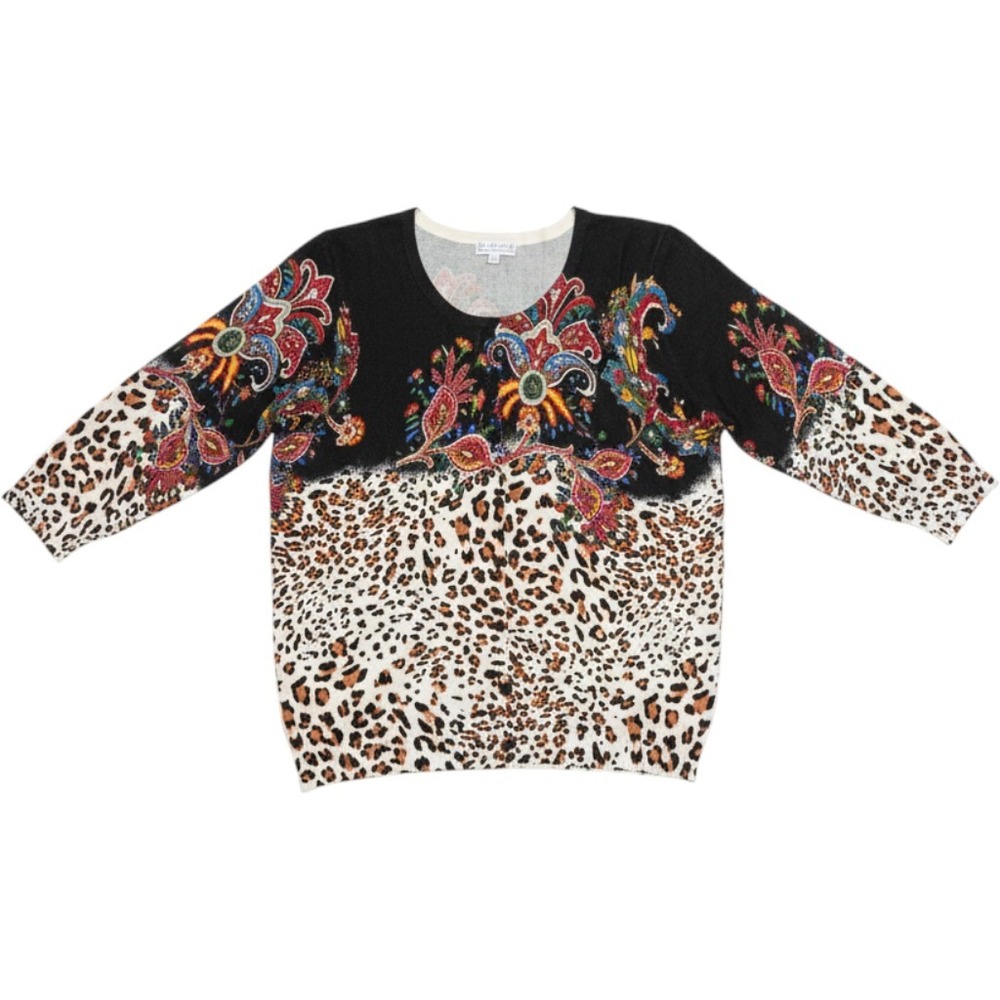 Joseph A. Leopard Paisley Mixed Print Button Down Cardigan XL